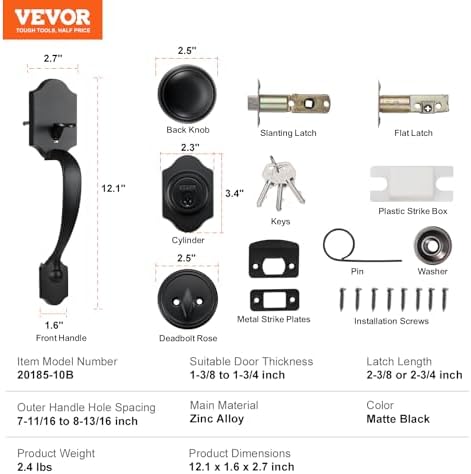 VEVOR Front Door Handle Set SATIN Nickel reversible adjustable hole spacing for Both LeftRight doors with Deadbolt