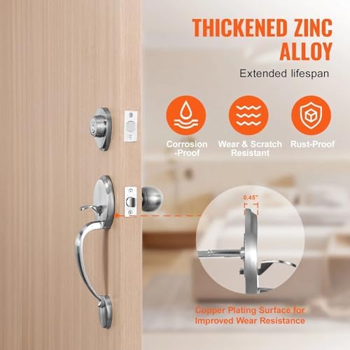 Adjustable Front Door Lock Set with SATIN Nickel Finish for EasyInstallation