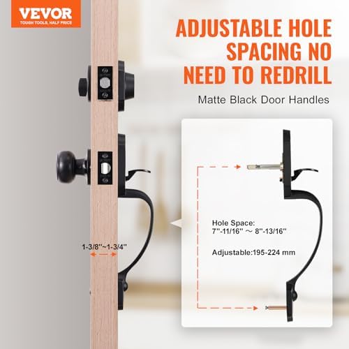 VEVOR Front Door Handle Set SATIN Nickel reversible adjustable hole spacing for Both LeftRight doors with Deadbolt