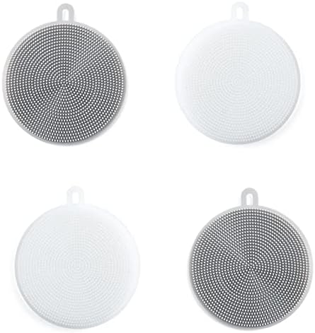 4PCS Silicone Dish Scruber Set Multipurpose Kitchen Tool with Reusable Silicone Sponges GrayWhite