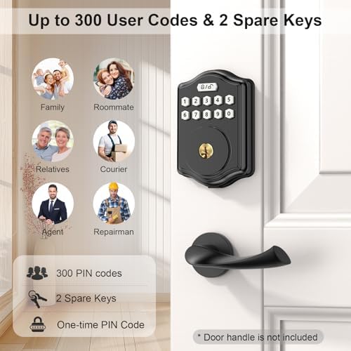 Black Smart Deadbolt - Keyless Entry Door Lock with 2 Keys