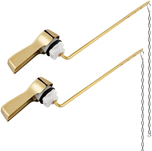 Hibbent 2-Pack Front Mount Toilet Flush Lever Set with 2-Piece Stainless Steel Flapper Chains Shiny Gold Finish