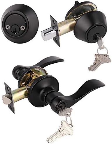 Gobrico Front Door Lever Lockset w Double Cylinder Black