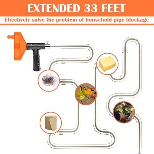 DRP-Drain Snake 33ft Drain Snake Auger for Kitchen Bathroom Clogs