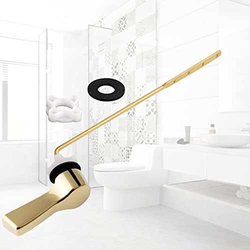 Hibbent 2-Pack Front Mount Toilet Flush Lever Set with 2-Piece Stainless Steel Flapper Chains Shiny Gold Finish