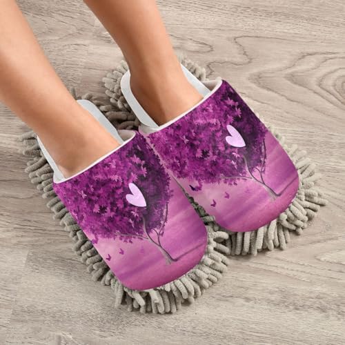 RunningBear White Purple Heart Tree Mop Slippers