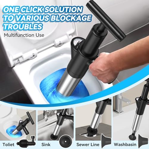 EXPBSYOU Toilet Plunger with Visual Barometer and 4 Plungers Heads