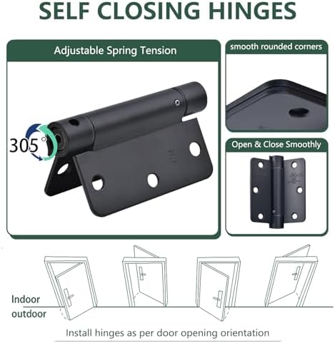 Matte Black Hinges for Doors - Self-Closing Set of 3