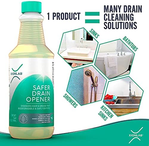 XionLab Safer Greener Drain Clog Remover - Effective for Hair Grease - Septic Safe Odorless Biodegradable 32 oz