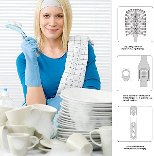 Guay Clean Kitchen Dish Brush Set - 4pc Includes Bottle Rectangular Round Corner Brushes and Bonus Scrub Sponge