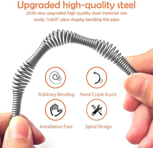 Drain Snake Auger 33ft Ergonomic Design with Gloves Heavy Duty Plumbing Tool