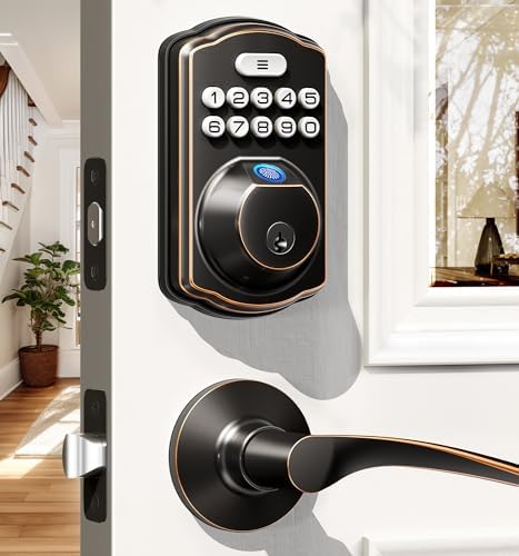 Fingerprint Door Lock - Veise Smart Keypad with Keypaddead bolt Oil Rubbed Bronze