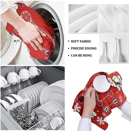 Red Snowman Kitchen Towels Microfiber Absorbent Set