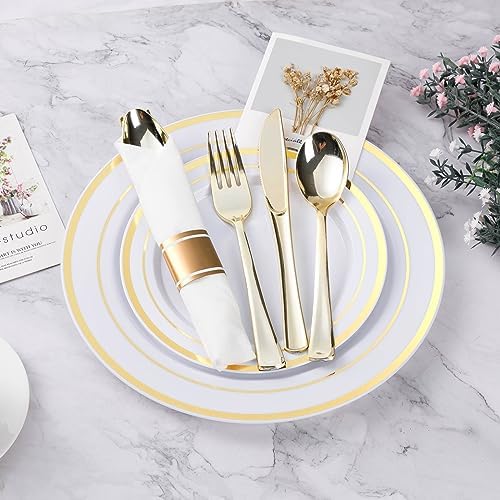 Elegant 50-Piece Gold Plastic Dinnerware Set