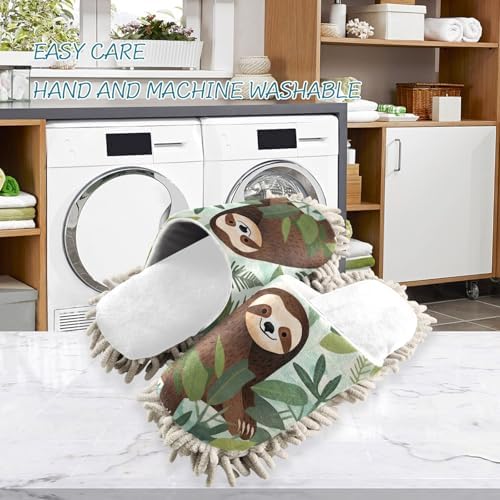 Runnin Bear White Leaves Sloth Mop Slippers
