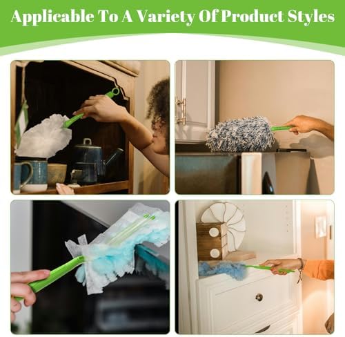 Extendable Duster Handle Set - 10pc Green Handles Compatible with Swiffer