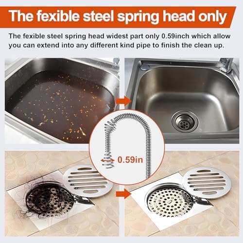 KINGLEV 50ft Steel Drain Snake Powerful Durable for Sink Shower Clogs