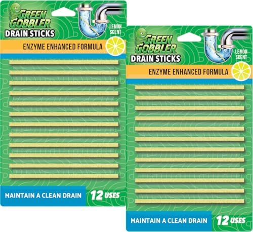 Green Gobbler Drain Cleaner Deodorizer Lemon Scent Sticks - 24 Pack
