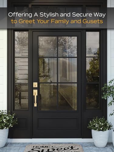 EHOMEWARE Gold Front Door Handle Set - Brass Heavy Duty Single Cylinder Deadbolt Combo