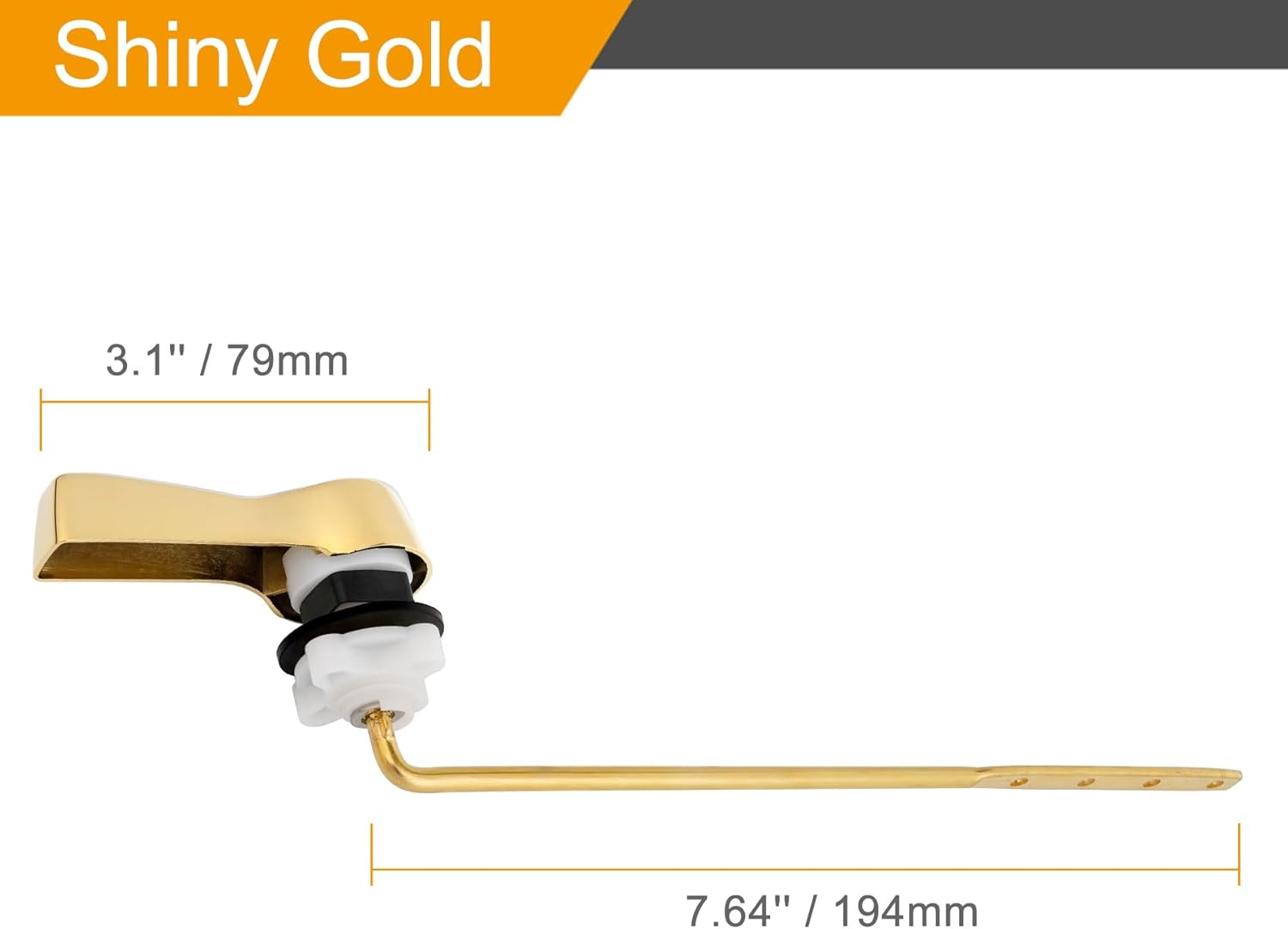 Hibbent 2-Pack Front Mount Toilet Flush Lever Set with 2-Piece Stainless Steel Flapper Chains Shiny Gold Finish