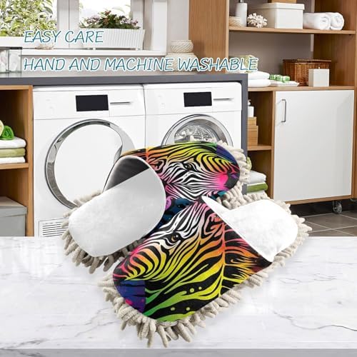 RunningBear White Zebra Mop Slippers for Cleaning