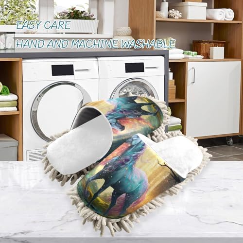 White Unicorn Watercolor Mop Slippers - Cozy Functional