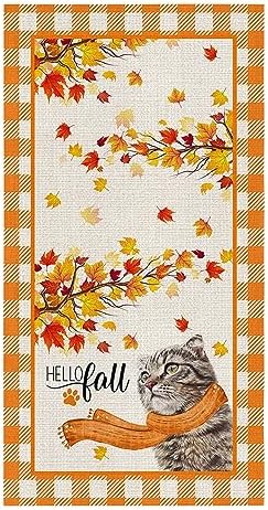 Thanksgiving Kitchen Towels Absorbent Microfiber Dish Towels with Fall Leaves Plaid Design