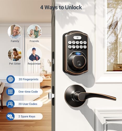 Fingerprint Door Lock - Veise Smart Keypad with Keypaddead bolt Oil Rubbed Bronze