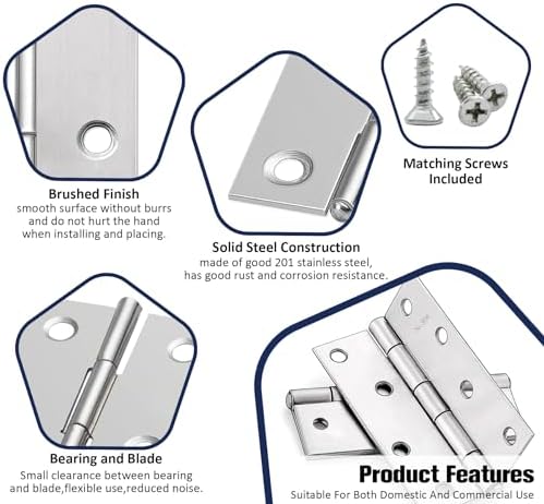 Anstore 4-Piece Stainless Steel Door Hinges for Wood 4-Inch Thickened Bifold Door Hardware