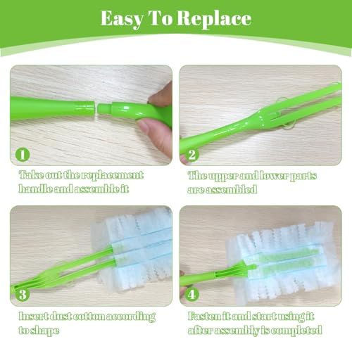 Extendable Duster Handle Set - 10pc Green Handles Compatible with Swiffer