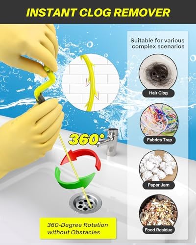 35inch Drain Clog Remover with Rotating Handle and 7 Refills