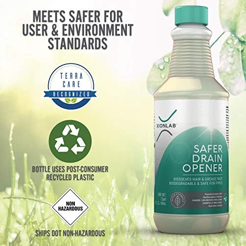 XionLab Safer Greener Drain Clog Remover - Effective for Hair Grease - Septic Safe Odorless Biodegradable 32 oz