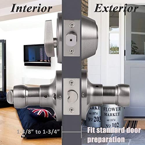 Probrico Drop Style Entry Door Handle Set with Satin Nickel_finish Keyed Alike for Modern Doors