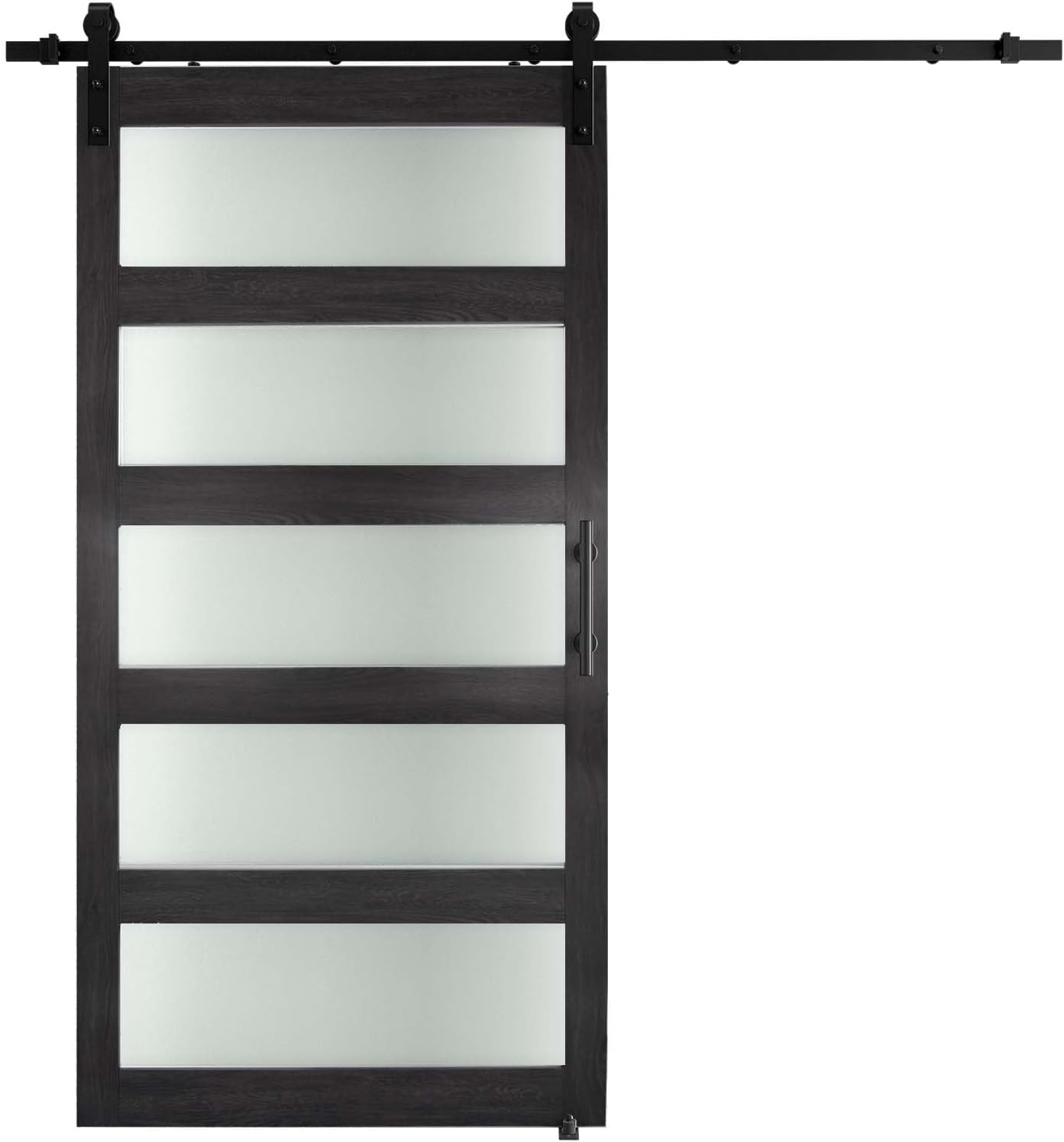 Alamedad 42x84 MDF White Barn Door with Frosted Glass and Handle Easy to Install