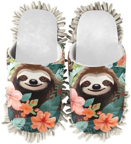 Keep Your Feet Comforted - White Leaves Flowers Sloth Mop Slippers