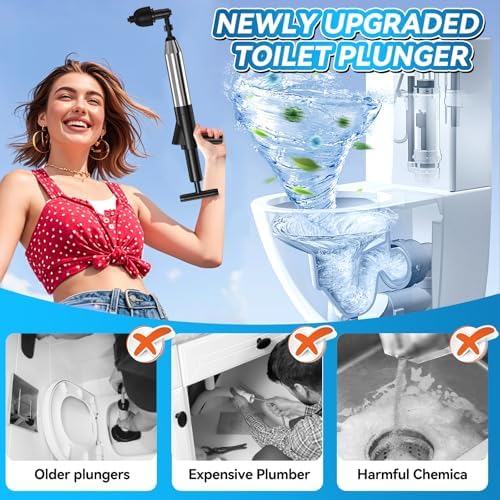 EXPBSYOU Toilet Plunger with Visual Barometer and 4 Plungers Heads
