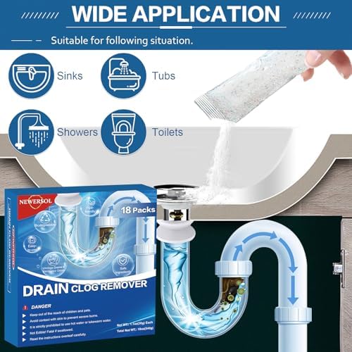Drain Clog Remover 18-Pack Set - Fast-Acting Safe and Effective Cleaners