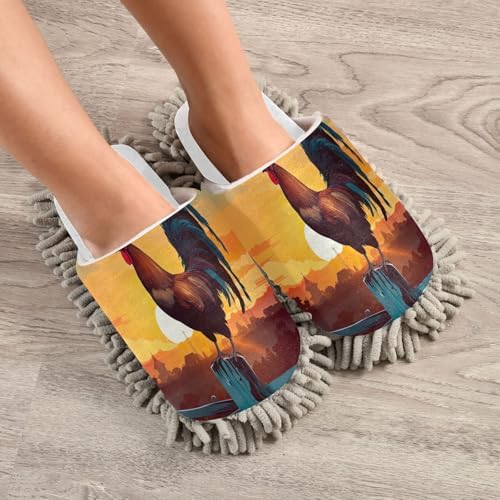 RunningBear White Rooster Sunset Mop Slippers for Wood Floor
