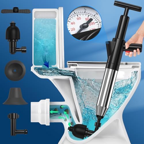 EXPBSYOU Toilet Plunger with Visual Barometer and 4 Plungers Heads