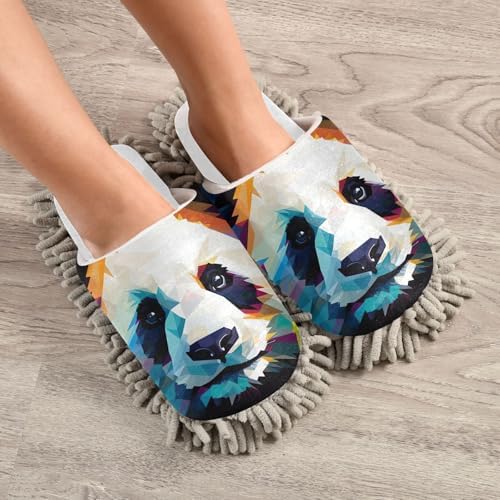 RunningBear White Colorful Funny Panda Big Cat Mop Slippers Mop Floor