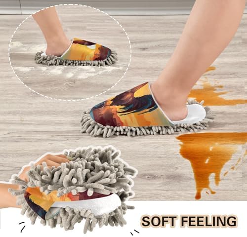 RunningBear White Rooster Sunset Mop Slippers for Wood Floor