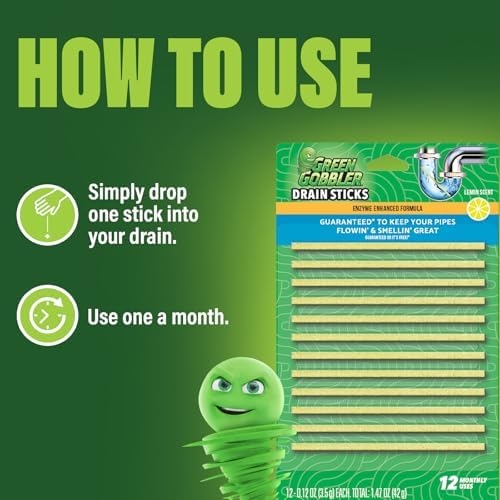 Green Gobbler Drain Cleaner Deodorizer Lemon Scent Sticks - 24 Pack