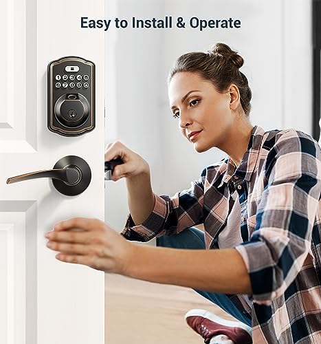 Fingerprint Door Lock - Veise Smart Keypad with Keypaddead bolt Oil Rubbed Bronze