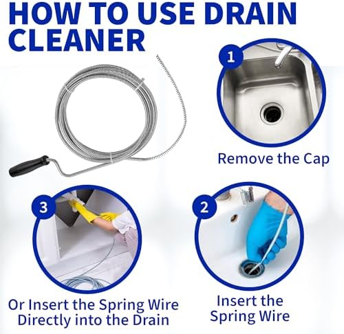 Professional Slow Drain Cleaner 10-Foot Metal Snake for Hair Food Removal