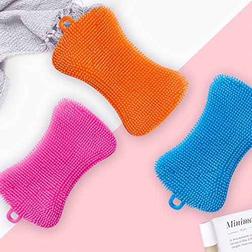 Qaeoity Silicone Sponge Dish Washing Kitchen Scrubber 6 Pack Reusable Non-Stick