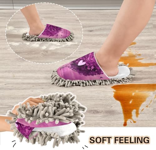 RunningBear White Purple Heart Tree Mop Slippers