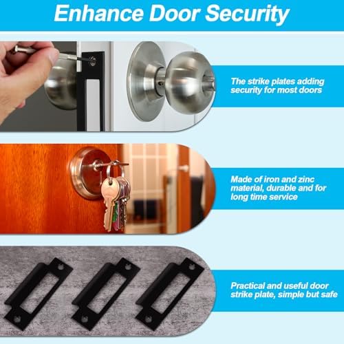 3Pcs 4-78 In Universal Door Strike Plate Replacement Matte Black