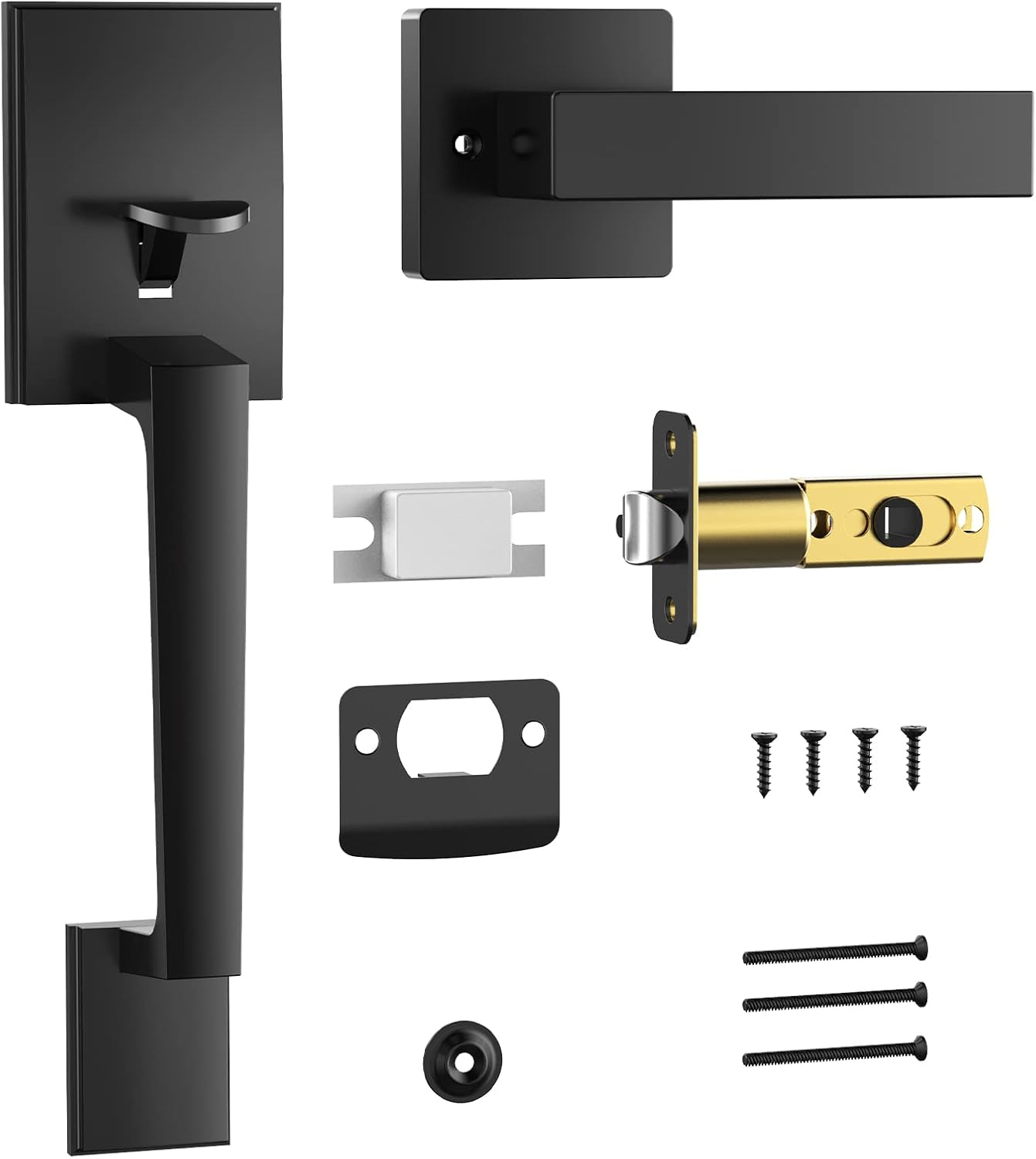 Zciuyo Front Entry Door Handle SetBlack MatteStandard Cylinder Door Hardware with 2 Adjustment Latches and 100 Warranty