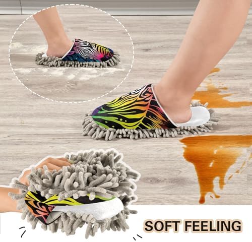RunningBear White Zebra Mop Slippers for Cleaning
