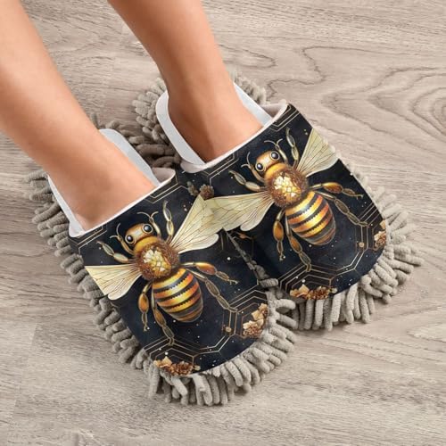 RunningBear White Vintage Black Bee Mop Slippers